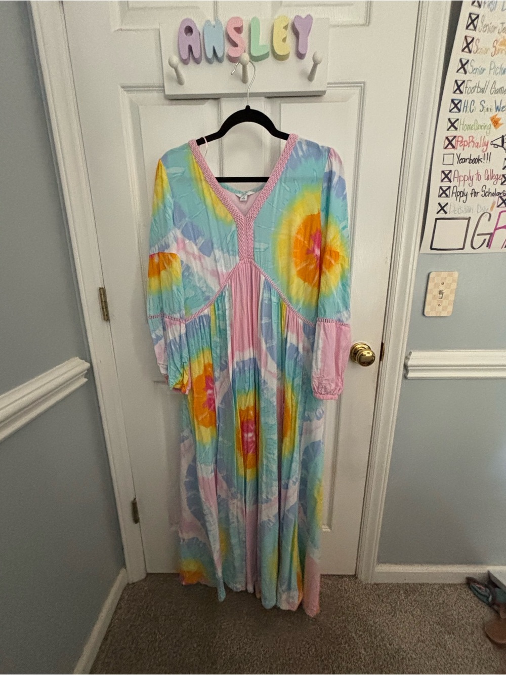 crown & ivy Pastel Tie-Dye Maxi Dress in Pink, Yellow, Blue